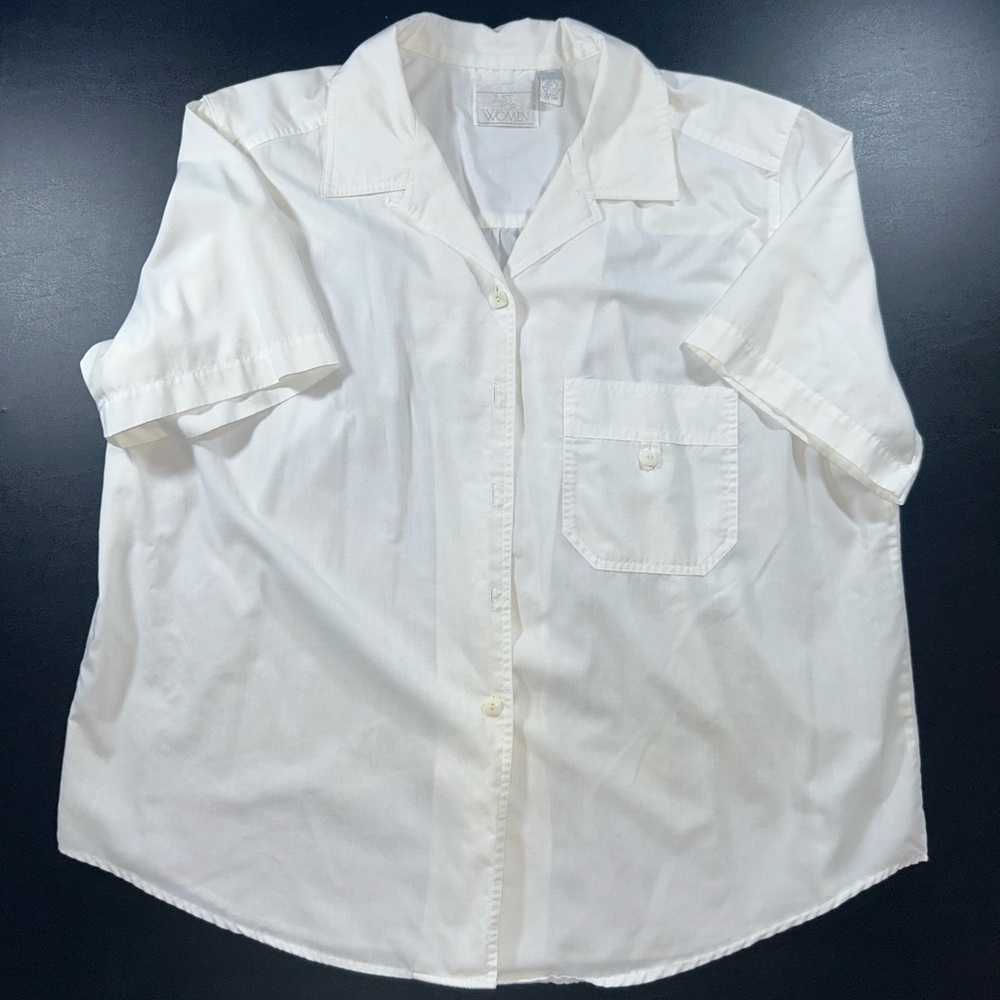 Just for Women 18W White button down Loop Collar Pocket short sleeve Top Blouse